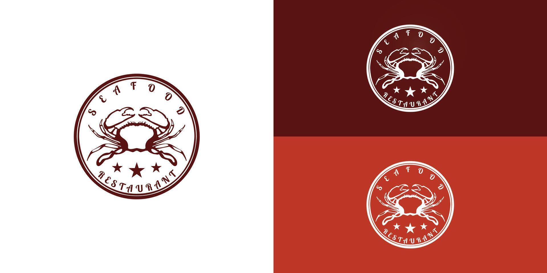 zeevruchten krab kreeft rivierkreeft garnaal garnaal wijnoogst luxe logo ontwerp gepresenteerd met meerdere achtergrond kleuren. de logo is geschikt voor zee voedsel restaurant logo ontwerp inspiratie sjabloon vector