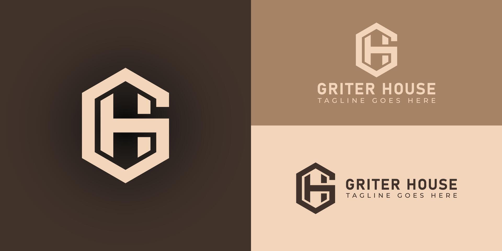 abstract eerste brief gh of hg logo in zacht goud kleur geïsoleerd in meerdere bruin achtergronden toegepast voor bouw bedrijf logo ook geschikt voor de merk of bedrijf hebben eerste naam hg of gh vector