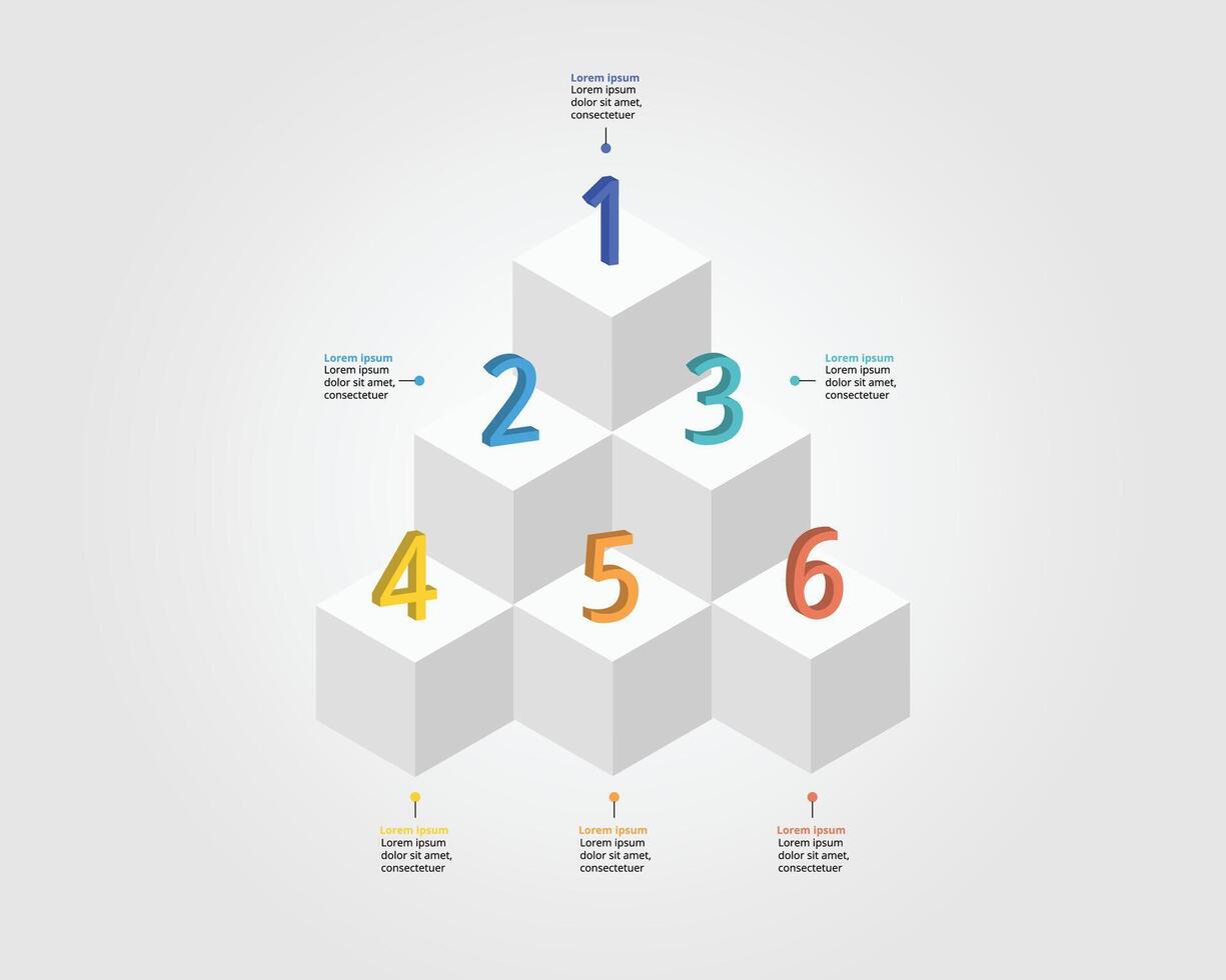 tijdlijn stap piramide sjabloon voor infographic voor presentatie voor 6 element vector