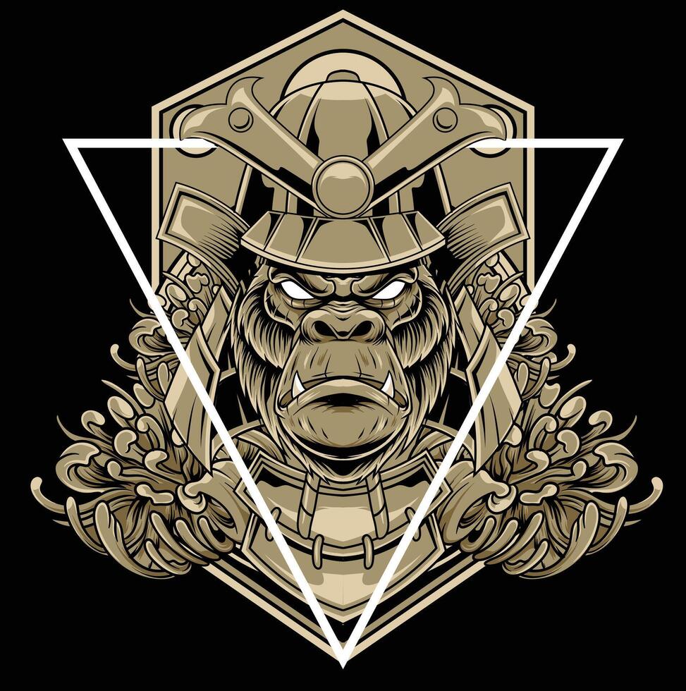 vector illustratie van gorilla hoofd met samurai helm