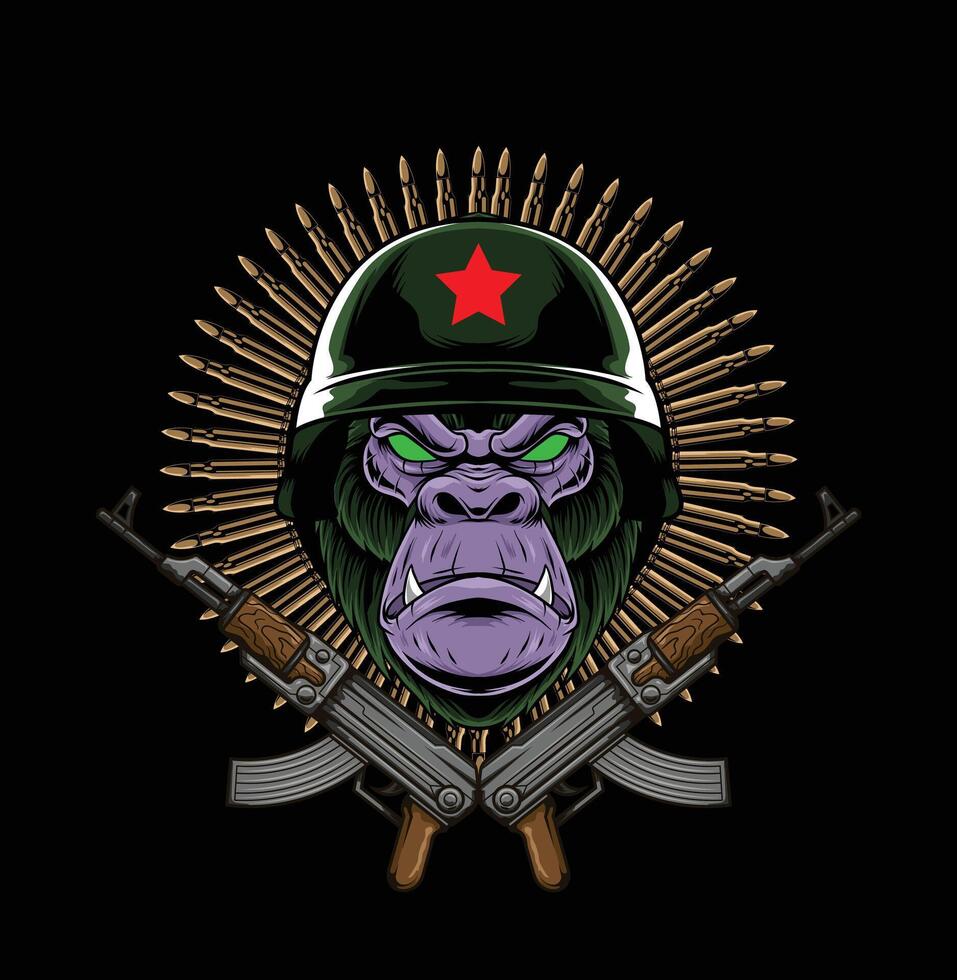 vector illustratie van gorilla hoofd met samurai helm