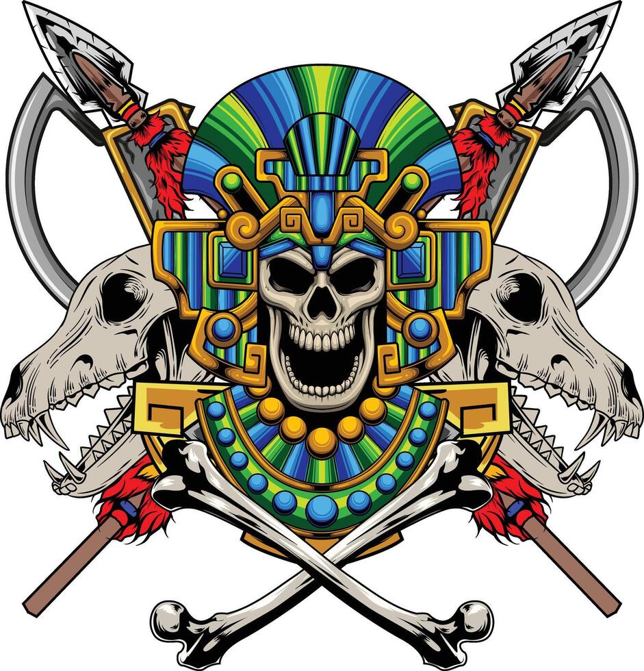 vector illustratie van aztec schedel