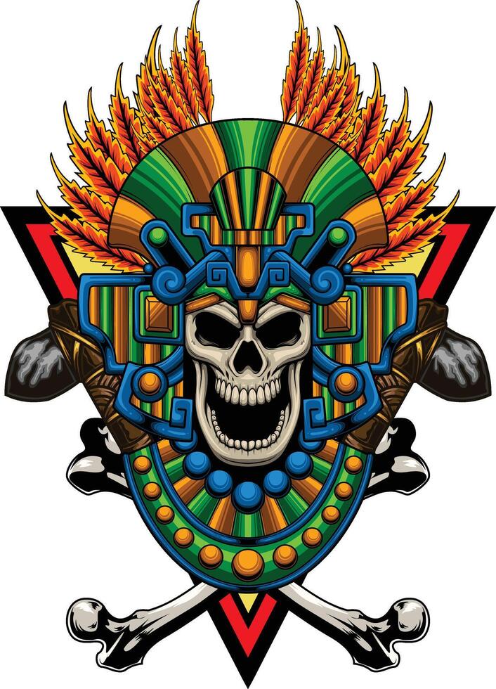 vector illustratie van aztec schedel