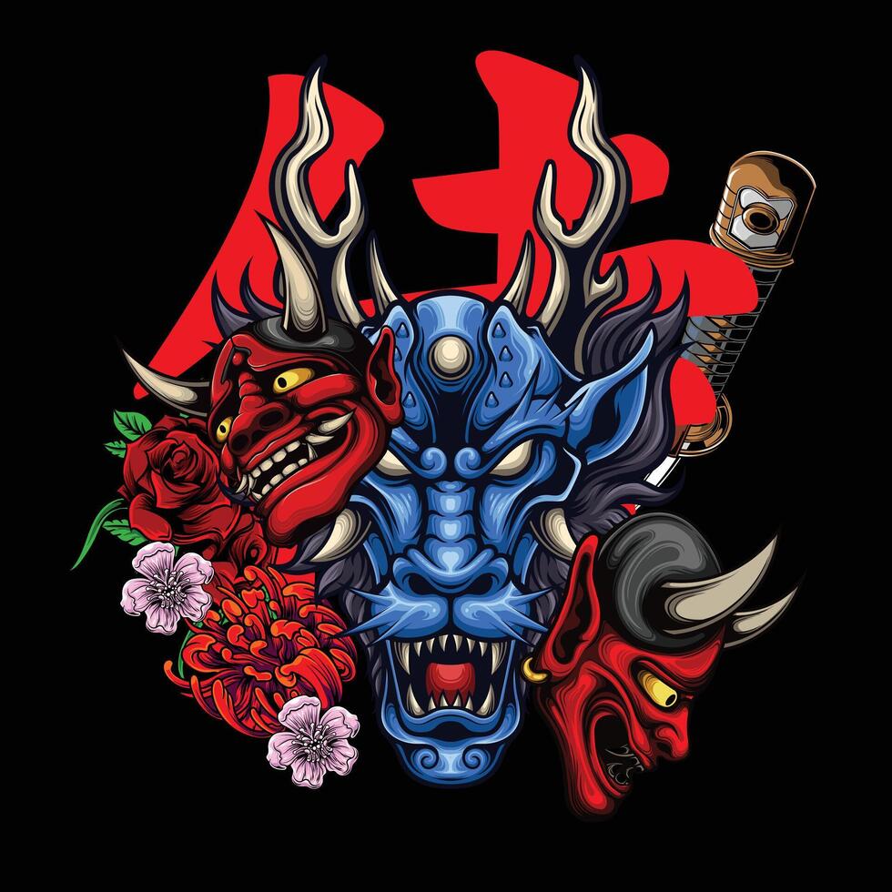 vector illustratie van Japans draak hoofd