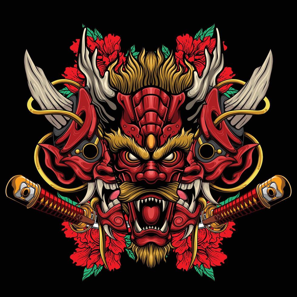 vector illustratie van Japans draak hoofd