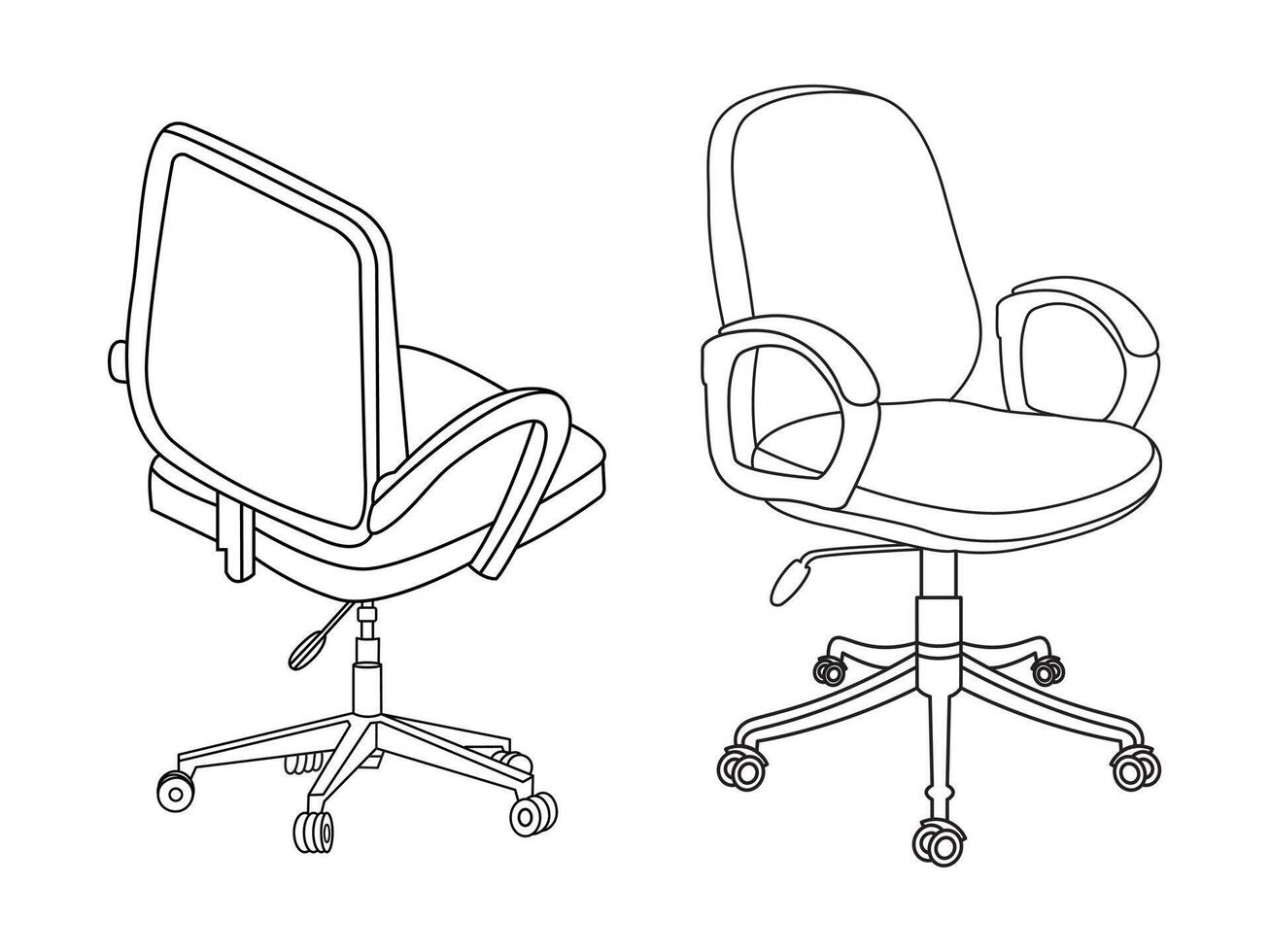 elegant modern kantoor stoel, geassorteerd reeks van kantoor stoelen, vector minimaal kantoor stoelen hoek visie geïsoleerd Aan wit achtergrond.
