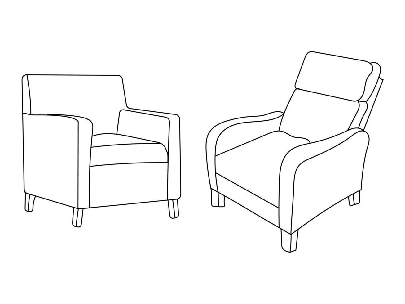 modern meubilair fauteuil huis, doorlopend lijn tekening uitvoerend kantoor stoel concept, sofa stoel vector illustratie