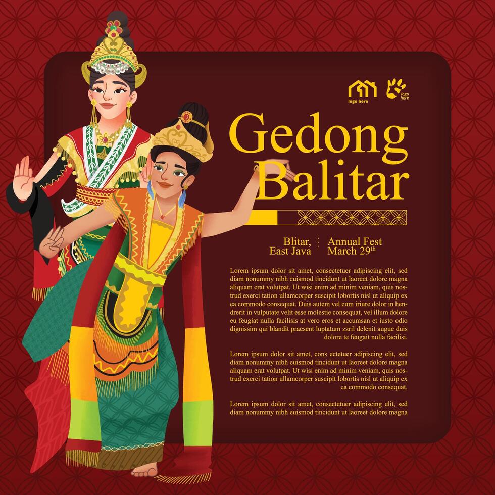 toerisme evenement lay-out met Indonesisch cultuur oosten- Java danser illustratie vector