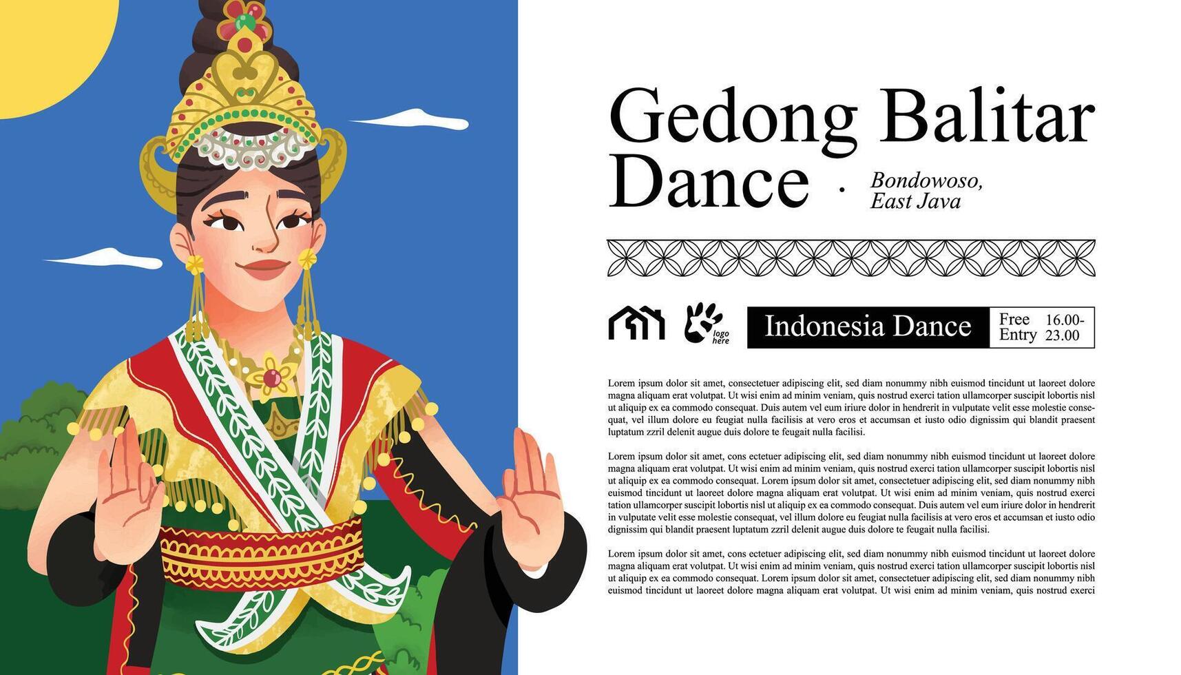 creatief lay-out idee met Indonesië danser gedong balitar blitar illustratie vector