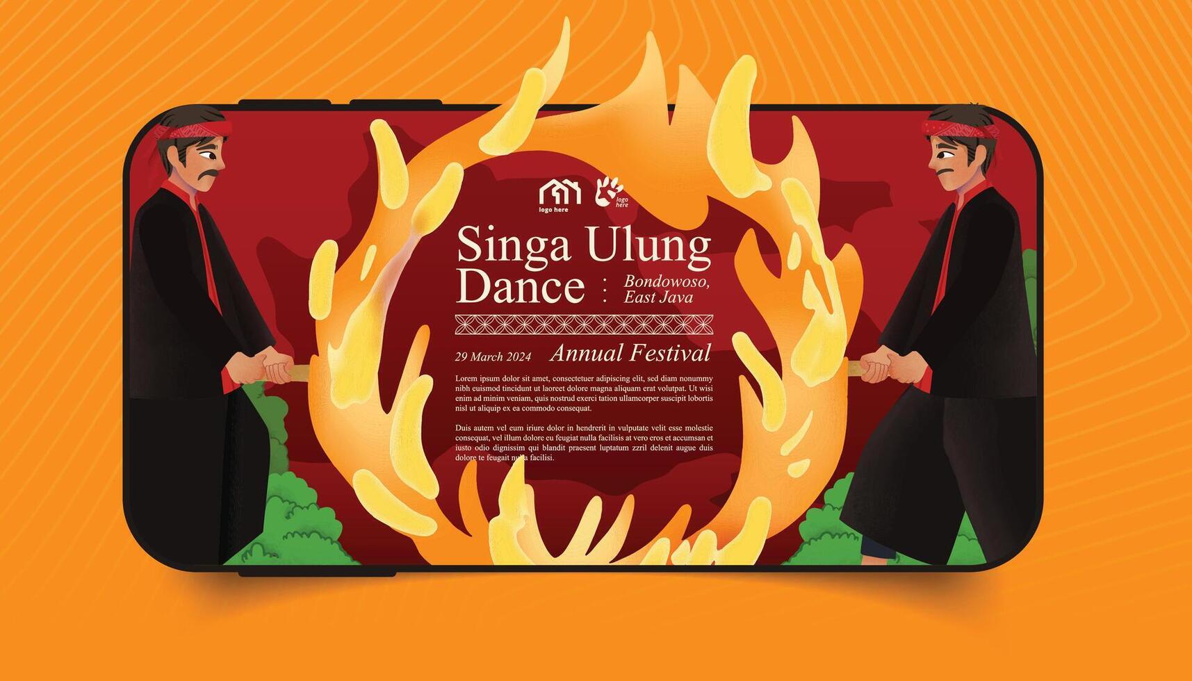 toerisme evenement lay-out met Indonesisch cultuur oosten- Java danser illustratie vector