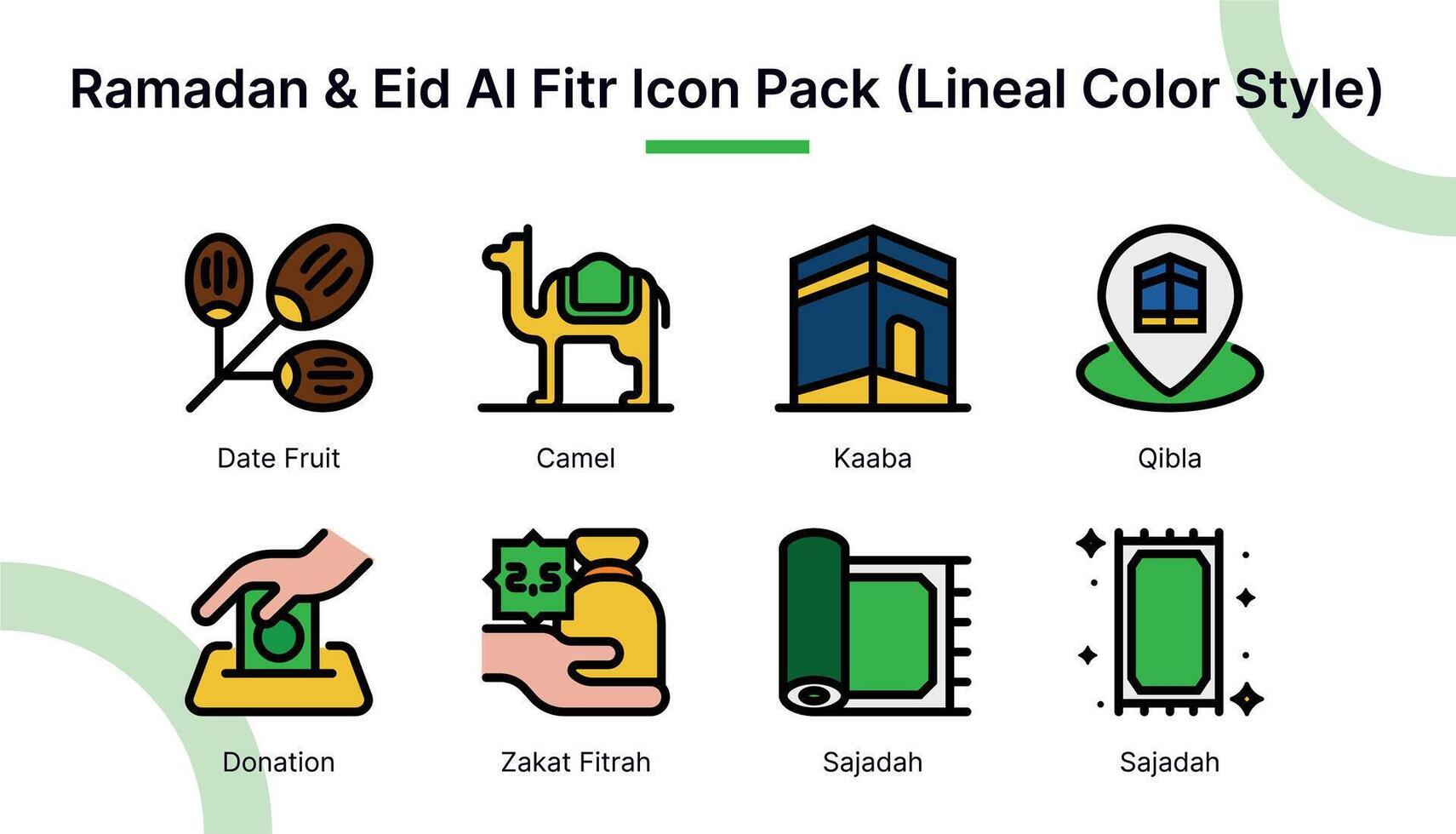 Ramadan en eid al fitr icoon reeks in lineal kleur stijl geschikt voor web en app pictogrammen, presentaties, affiches, enz. vector