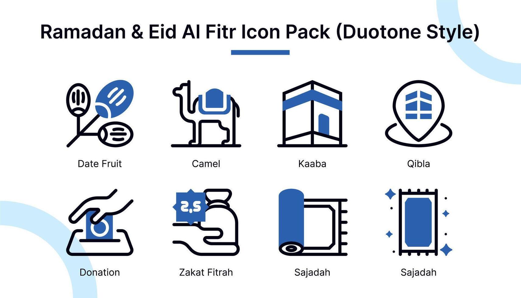 Ramadan en eid al fitr icoon reeks in duotoon stijl geschikt voor web en app pictogrammen, presentaties, affiches, enz. vector