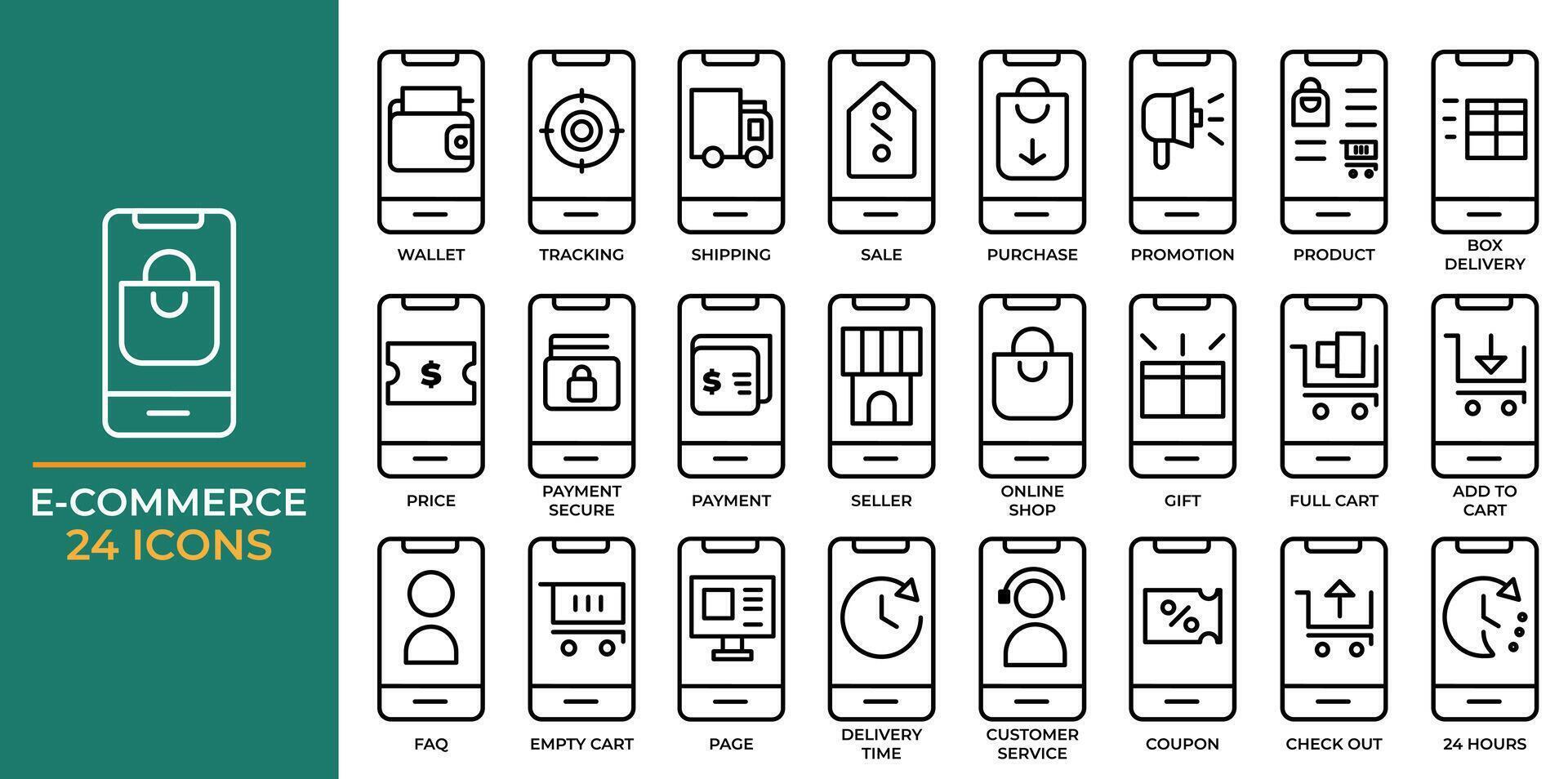 ecommerce icoon set. online winkelen. online winkel symbool. schets pictogrammen verzameling. vector illustratie