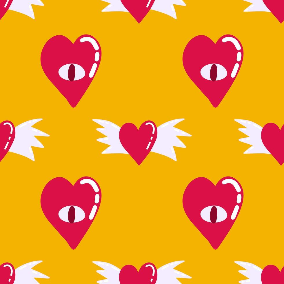 rood liefde hart naadloos patroon illustratie. schattig romantisch roze harten met Vleugels achtergrond afdrukken. Valentijnsdag dag, romantisch bruiloft ontwerp. vector