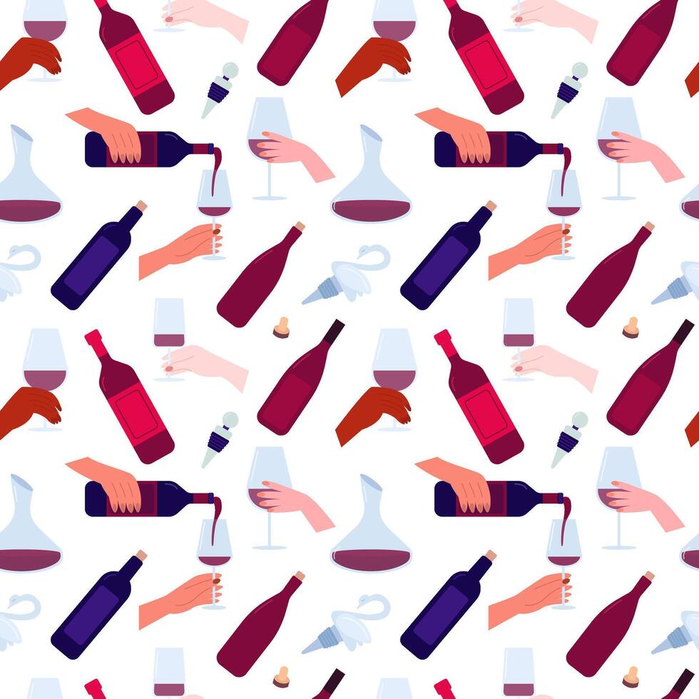 wijn festival vector naadloos patroon. handen Holding wijnglazen vlak patroon