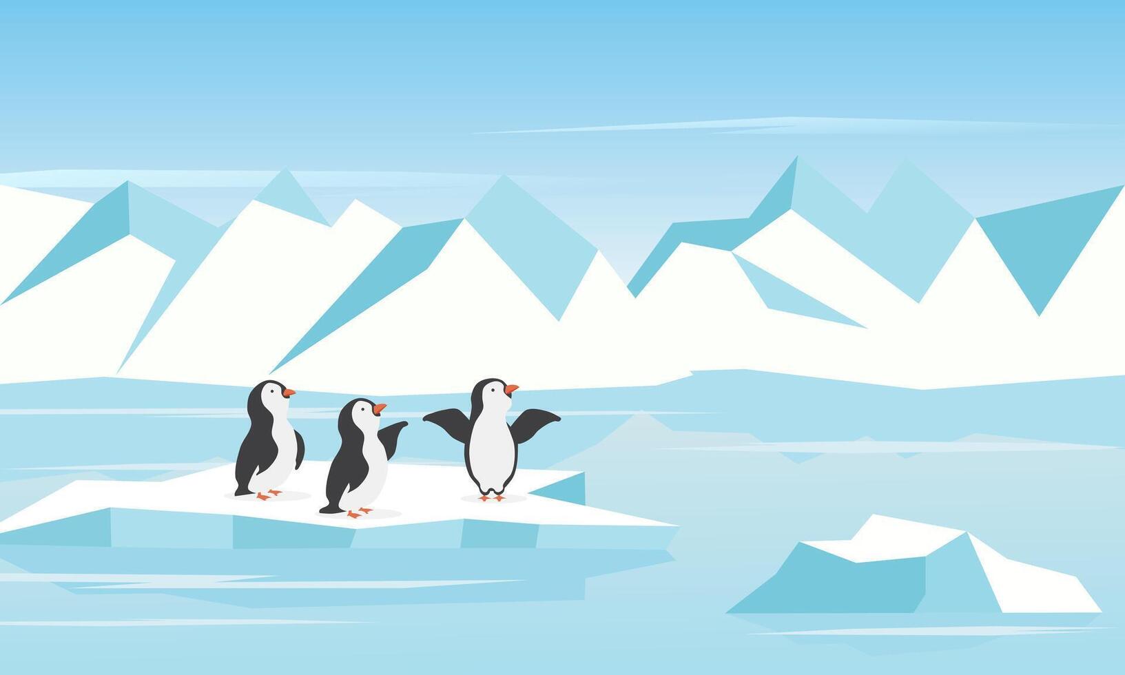 arctisch landschap met pinguïns, ijsberg, en sneeuw. vector illustratie.