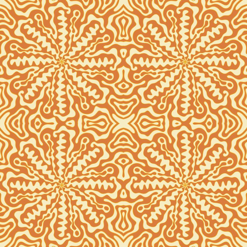 1970 stijl golvend kolken naadloos patroon. oranje en beige psychedelisch golven. abstract golvend bloemen. retro textuur. hippie stijlvol. jaren zeventig achtergrond. vector