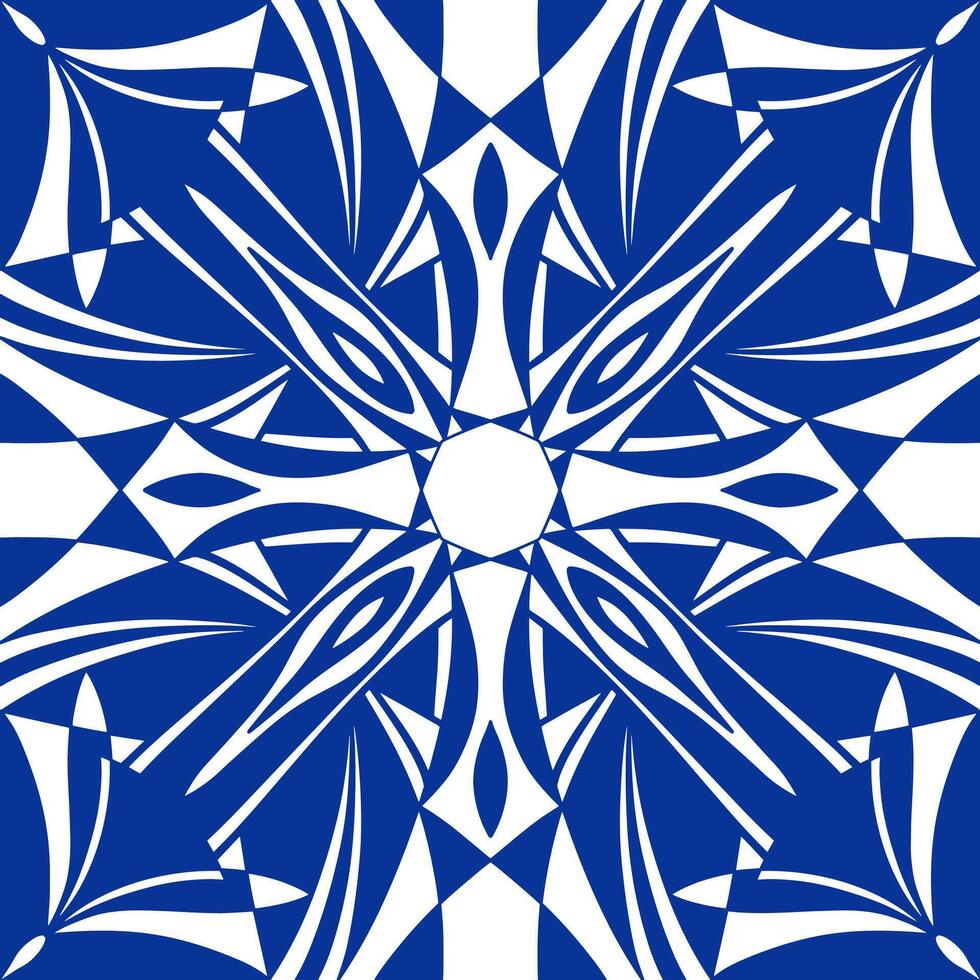 meetkundig tegel patroon. concentrisch blauw en wit decoratief bloemen ornament. Portugal, Marokkaans mozaïek. Portugees azulejo's. wijnoogst structuur vector