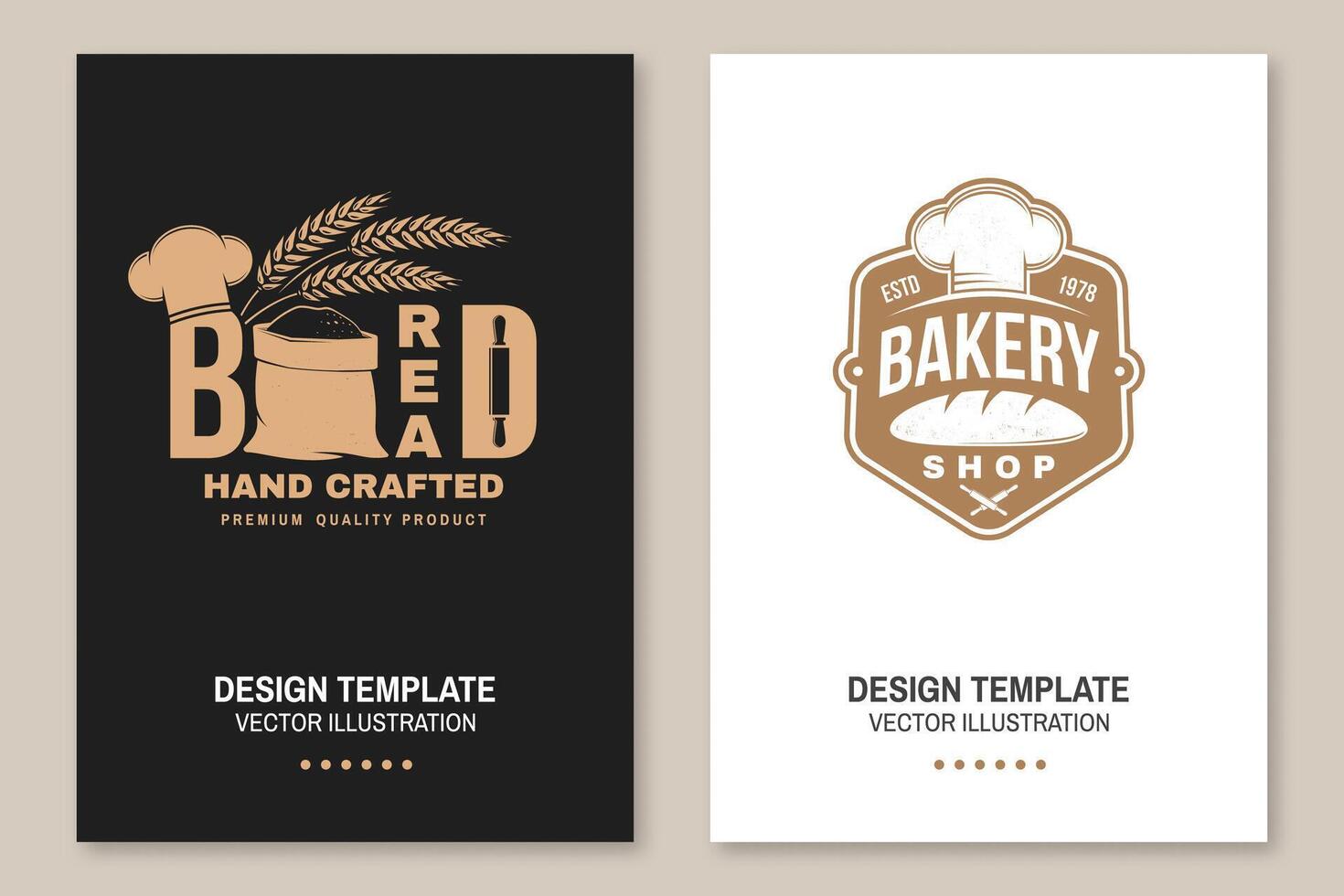 hand- bewerkte broodvlieger, brochure, banier, poster. vector illustratie typografie ontwerp met zak met meel, oren van tarwe silhouet. sjabloon voor restaurant identiteit voorwerpen, verpakking en menu