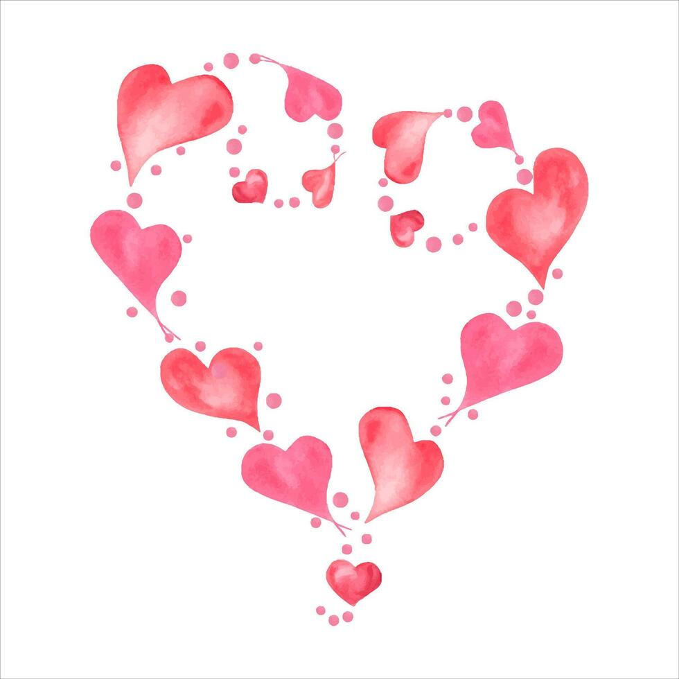 hart gemaakt omhoog van weinig waterverf roze harten emet kopiëren ruimte voor tekst. voor opslaan de datum, valentijnsdag dag, verjaardag en moeders dag kaarten vector