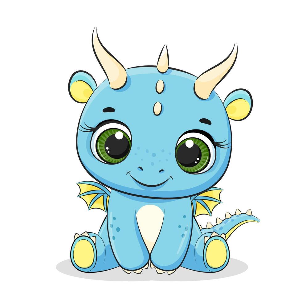 schattig baby draak of dinosaurus. symbool van 2024. kleurrijk tekenfilm vector illustratie.