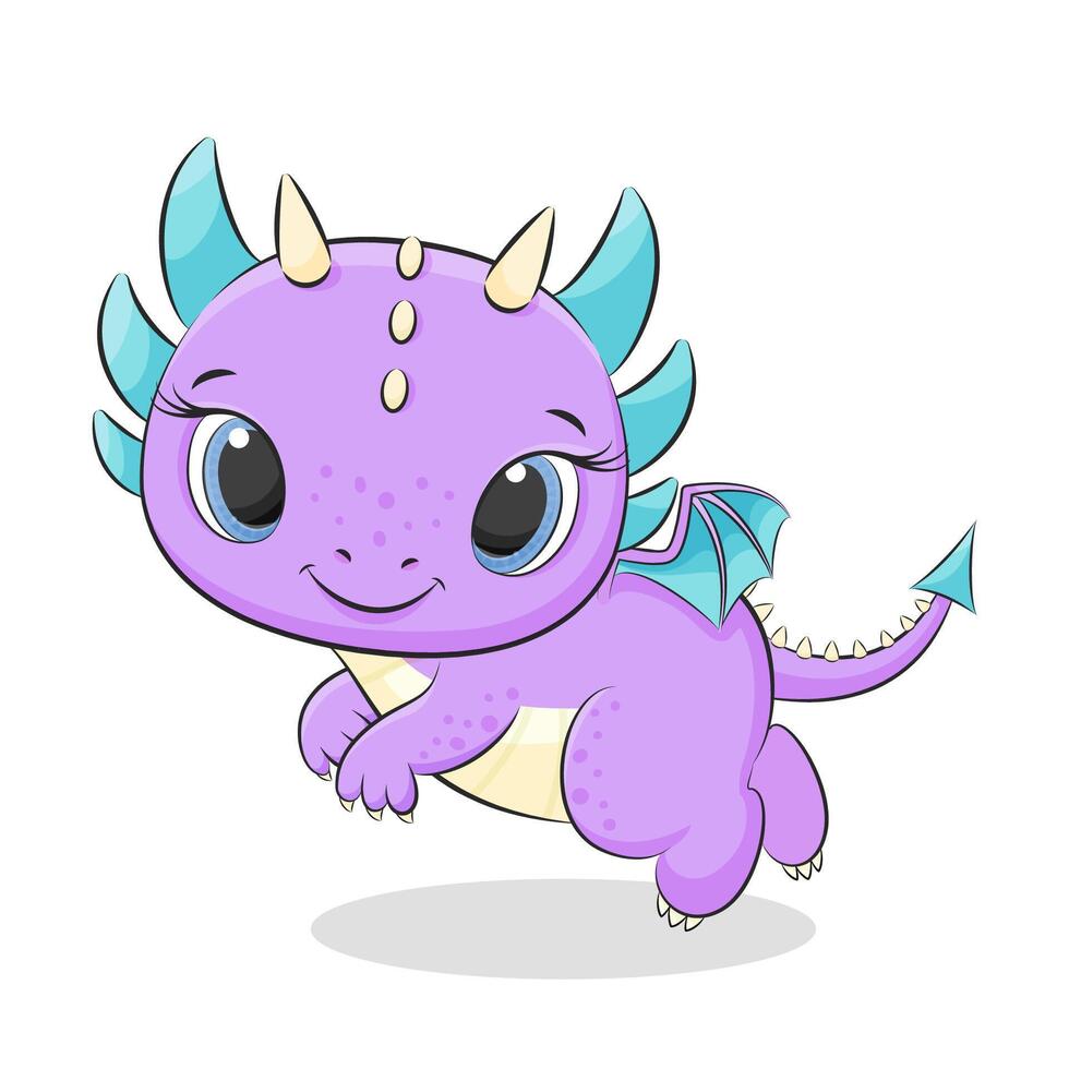 schattig baby draak of dinosaurus. symbool van 2024. kleurrijk tekenfilm vector illustratie.