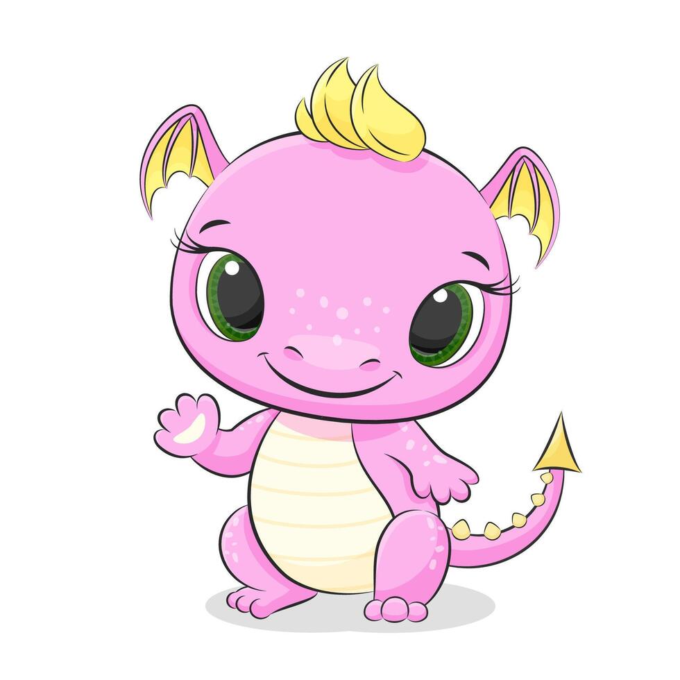 schattig baby draak of dinosaurus. symbool van 2024. kleurrijk tekenfilm vector illustratie.