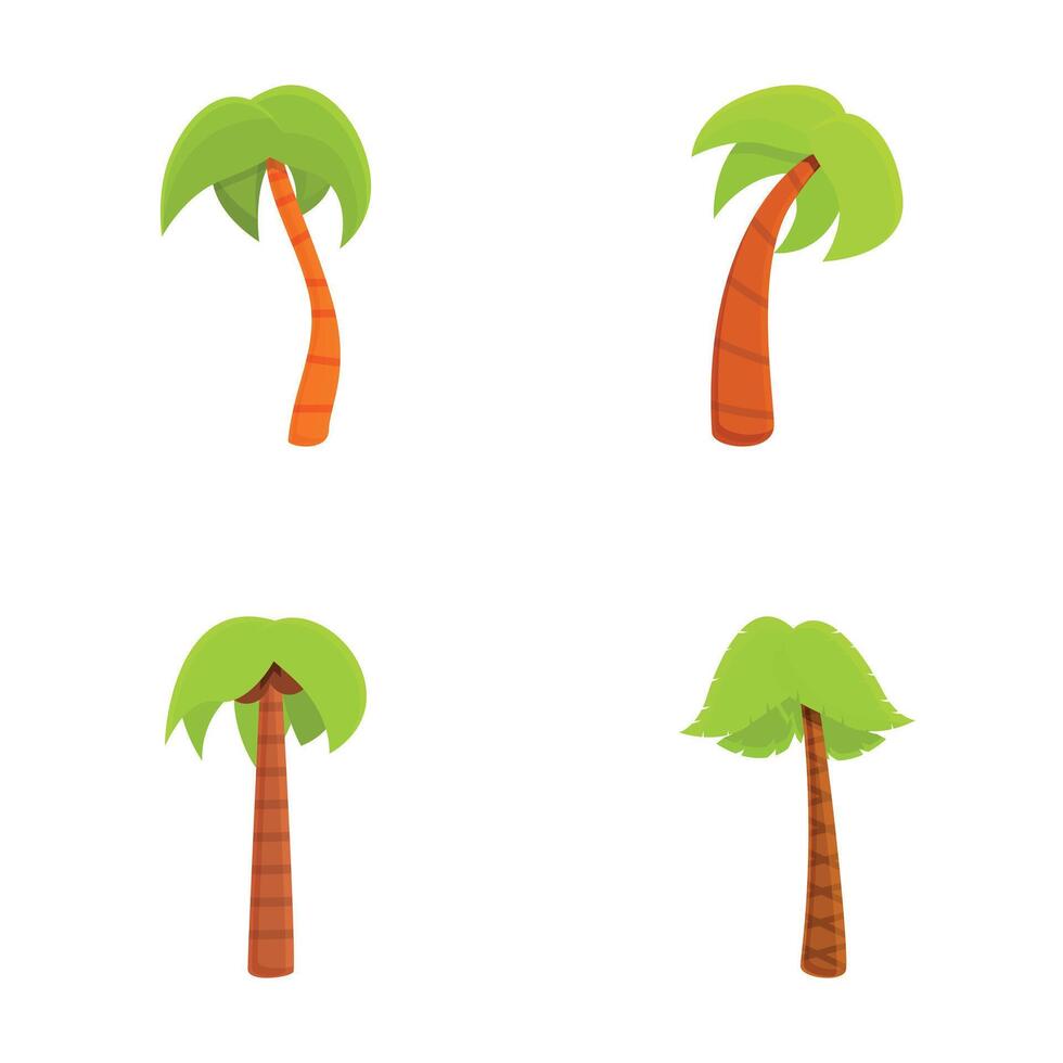 palm boom pictogrammen reeks tekenfilm vector. divers groen tropisch palm vector