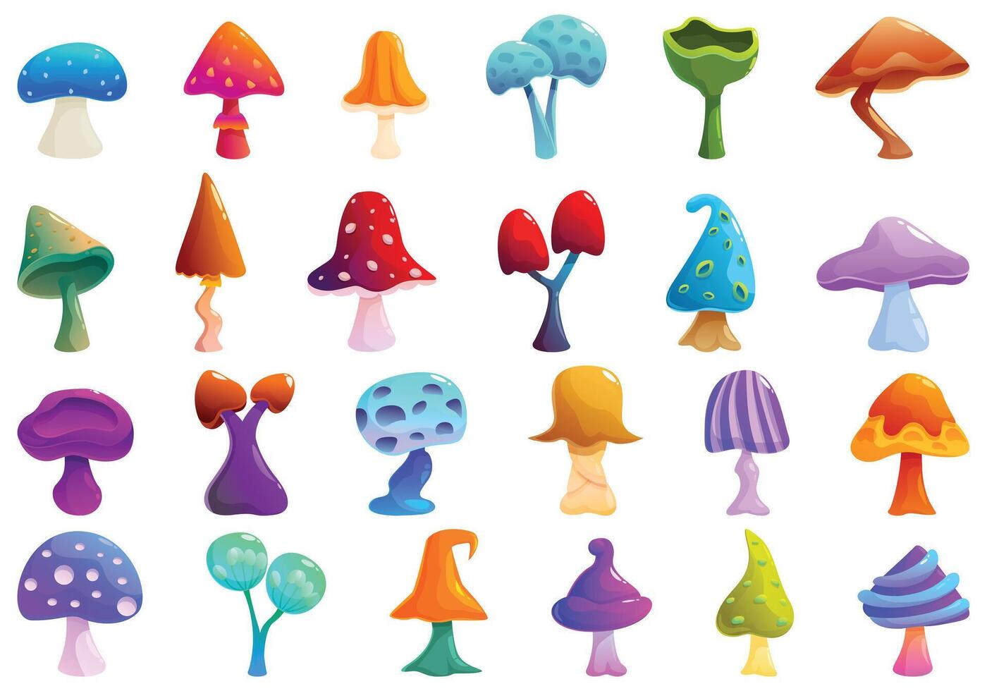 fantasie champignons pictogrammen reeks tekenfilm vector. magie schimmels vector