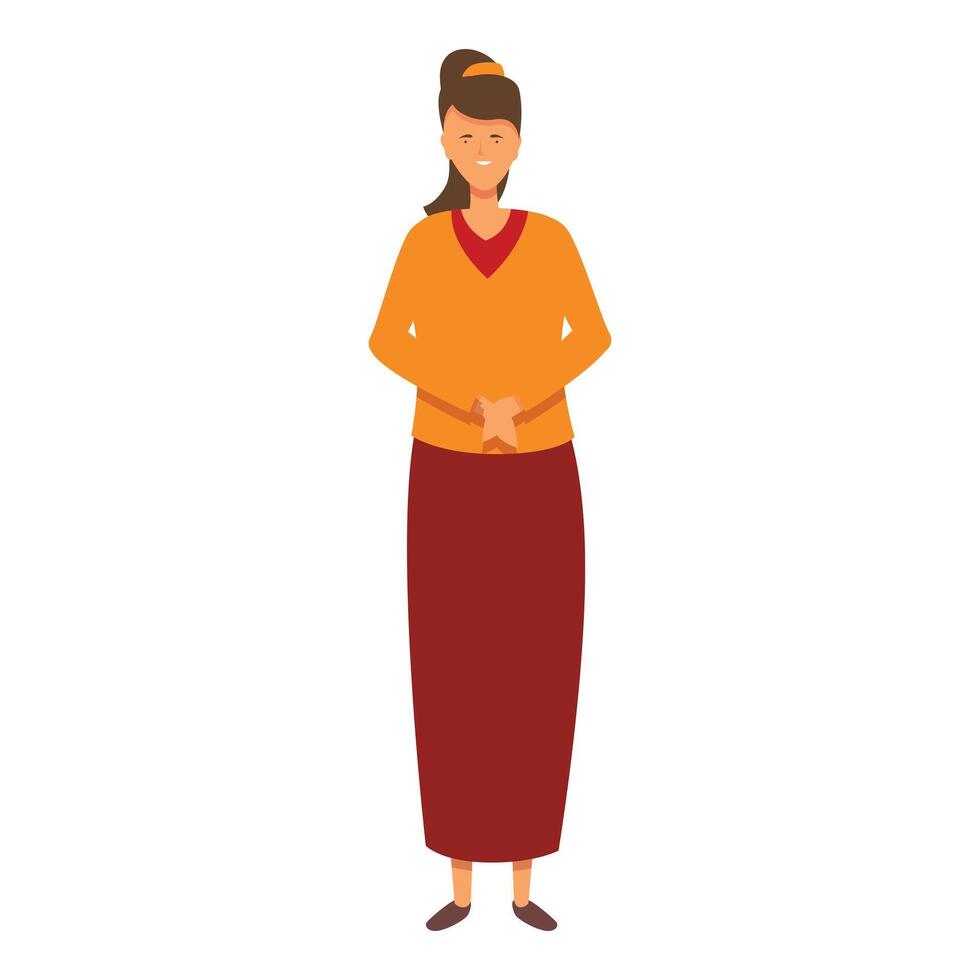 Myanmar gelukkig vrouw icoon tekenfilm vector. poster dag vector