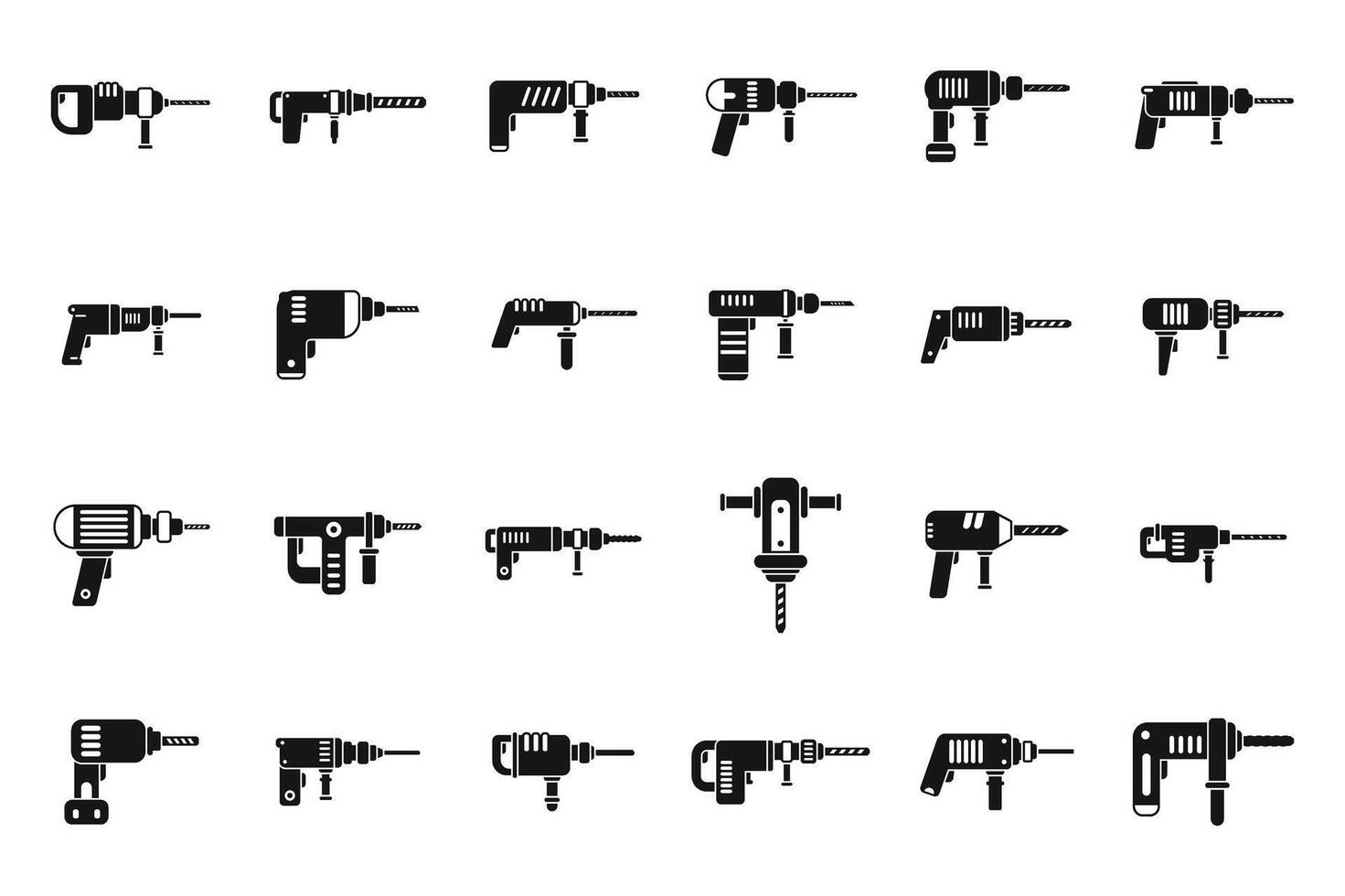 elektrisch hamer boren pictogrammen reeks gemakkelijk vector. bouw gereedschap vector