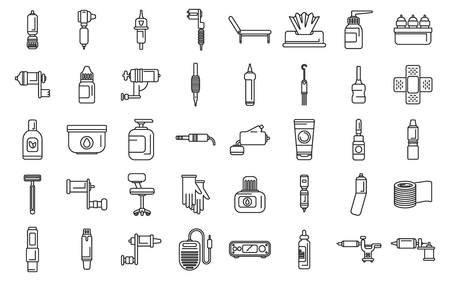 tatoeëren uitrusting pictogrammen reeks schets vector. machine naald- vector