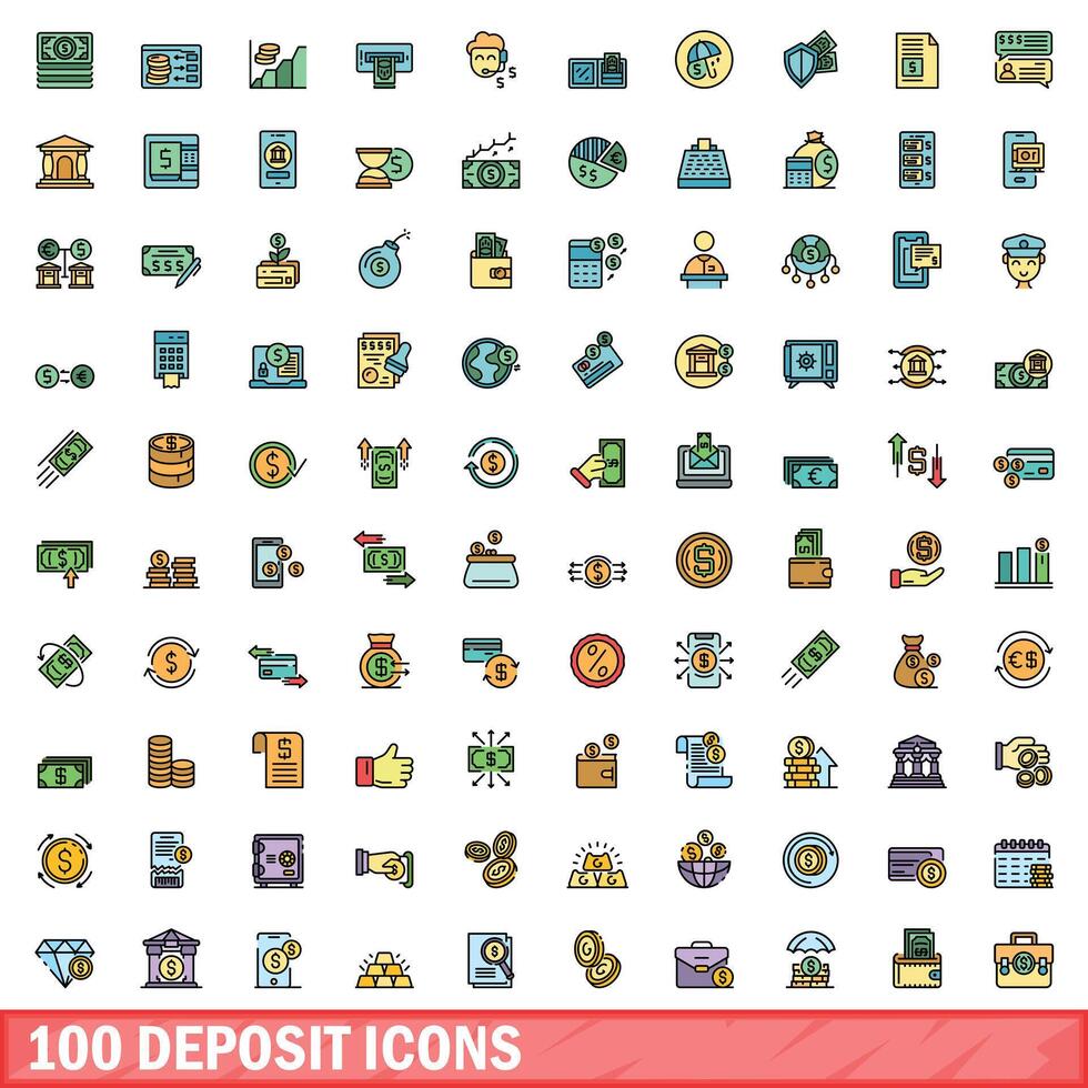 100 storting pictogrammen set, kleur lijn stijl vector