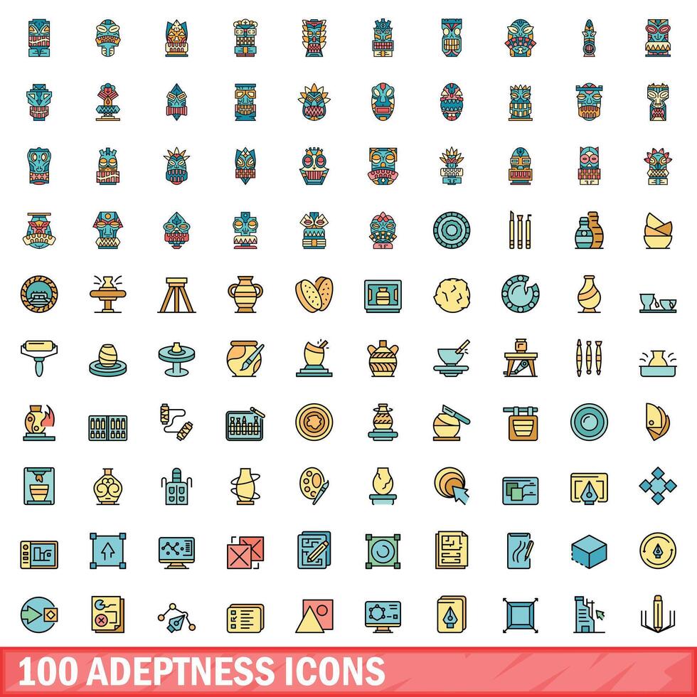 100 vaardigheid pictogrammen set, kleur lijn stijl vector