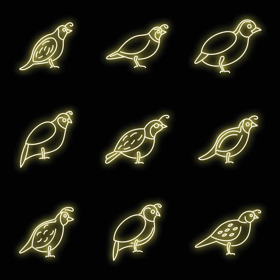 kwartel vogel pictogrammen reeks vector neon