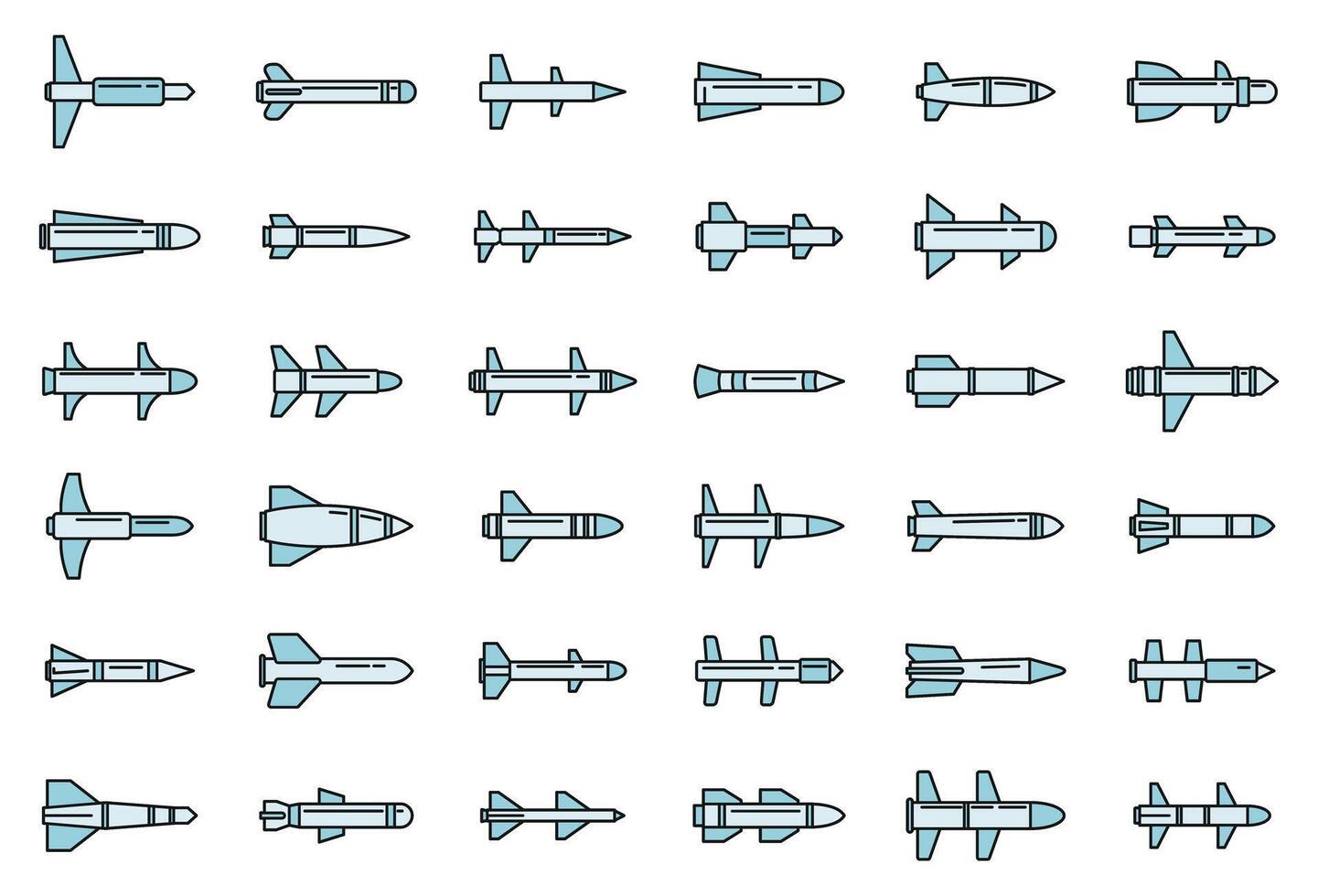 lucht raket aanval pictogrammen reeks vector kleur lijn