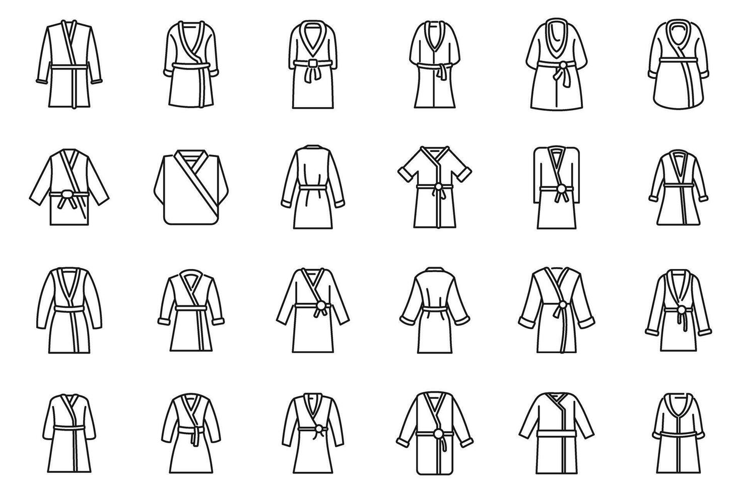 dressing japon pictogrammen reeks schets vector. badjas satijn vector