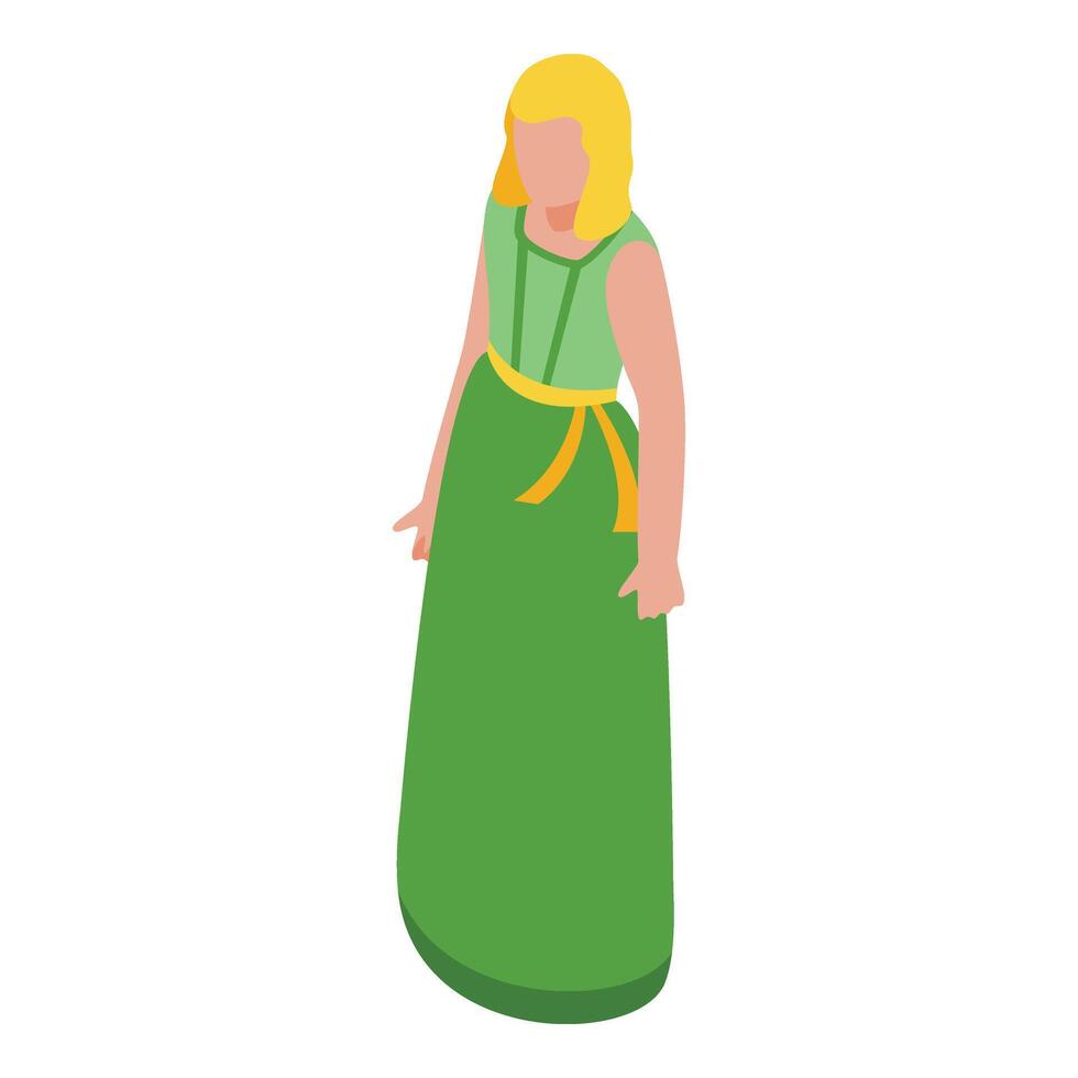 groen prinses jurk icoon isometrische vector. elf partij vector