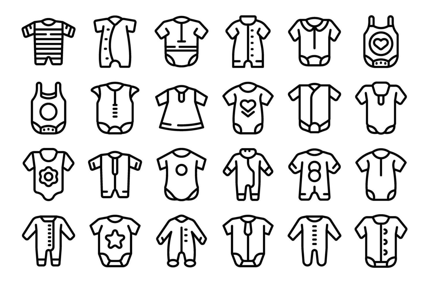 romper pictogrammen reeks schets vector. slijtage baby mode vector