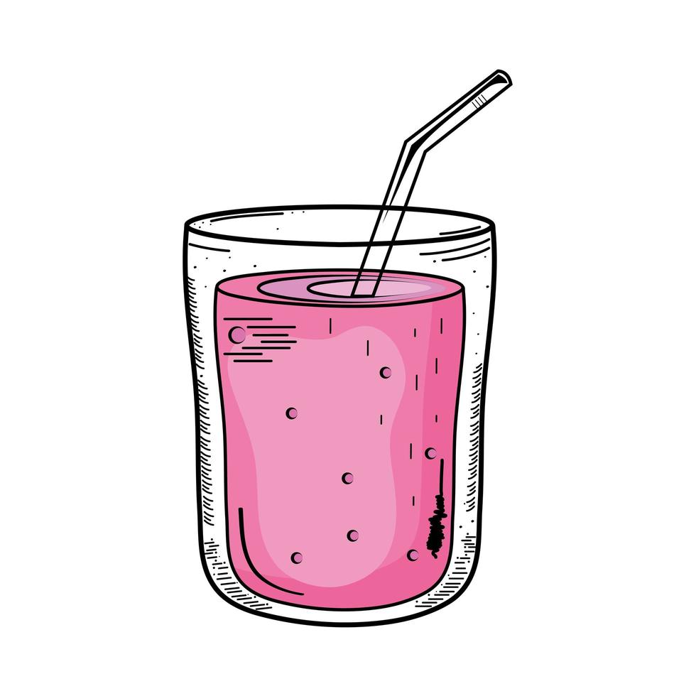 roze drankje in glas met rietje tekening icoon vector