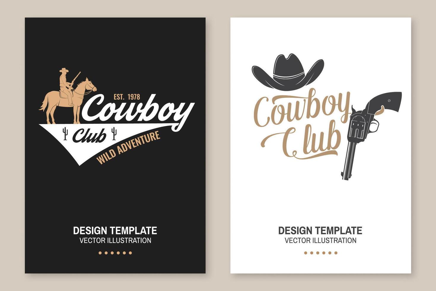 cowboy club poster, folder. boerderij rodeo. vector. concept voor shirt, logo, afdrukken, stempel, tee met cowboy en jachtgeweer. wijnoogst typografie ontwerp met Amerikaans Ravijn silhouet vector