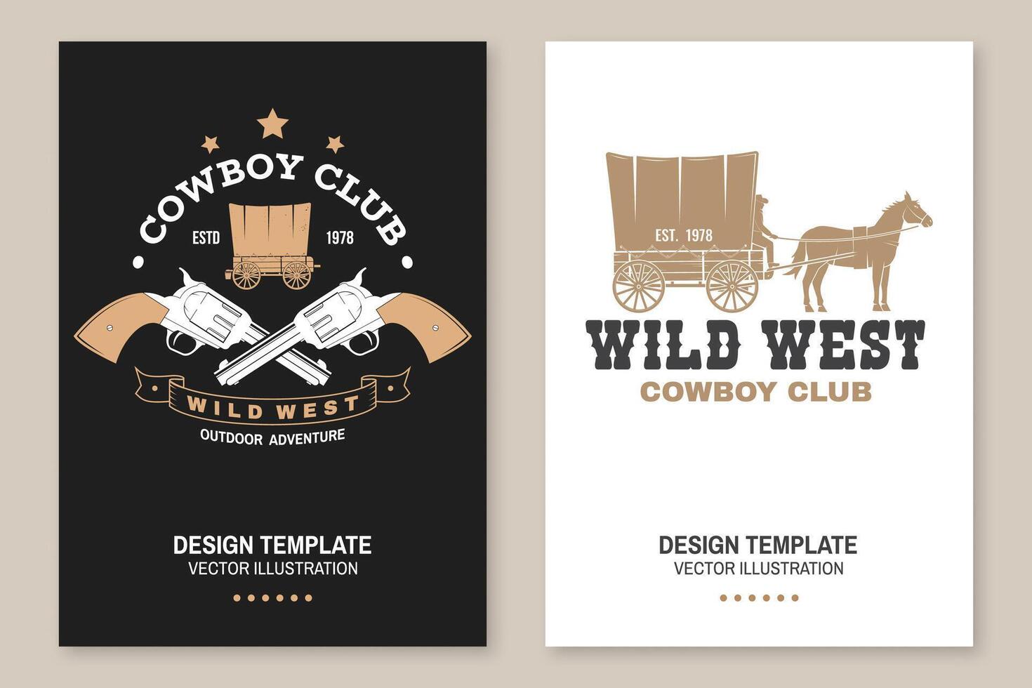 cowboy club poster, folder. wild westen. vector. concept voor shirt, logo, afdrukken, stempel, tee met cowboy en gedekt wagen. wijnoogst typografie ontwerp met western wagon silhouet. vector