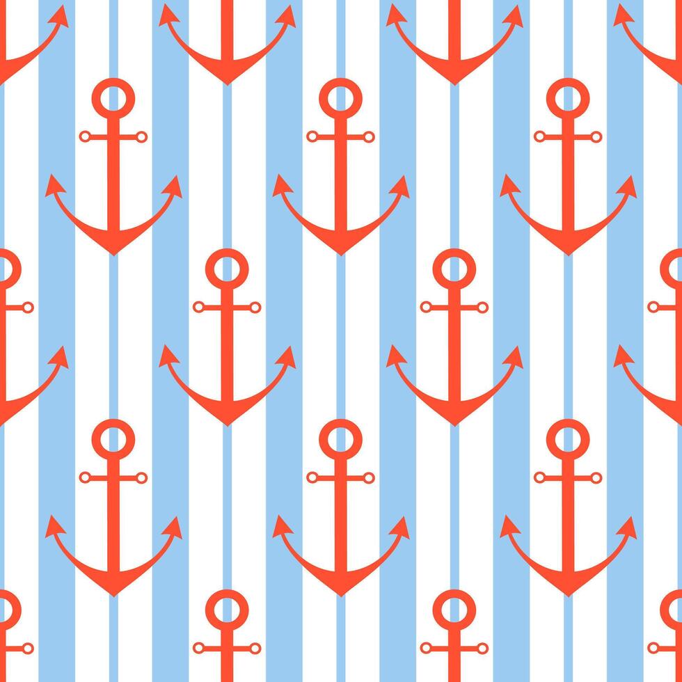 anker silhouet met blauw strepen naadloos patroon. schattig rood en marine blauw marinier achtergrond vector