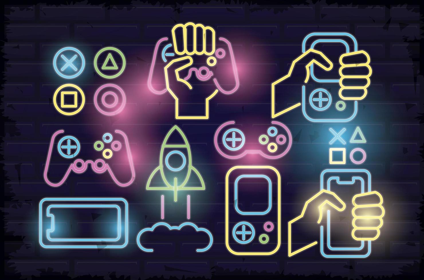 retro video game neon bundel set pictogrammen vector