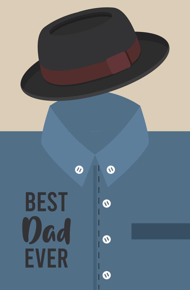 gelukkige vaders dagkaart met mannelijk overhemd en hoed vector