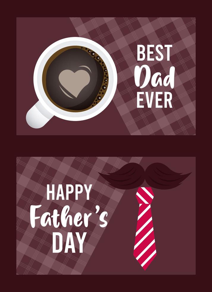 gelukkige vaders dagkaart met koffiekopje en hart vector
