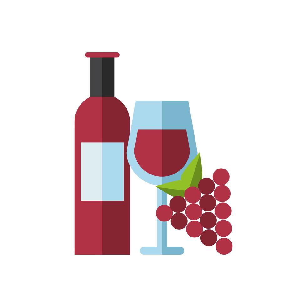 wijnbeker en fles met druivenfruit vector