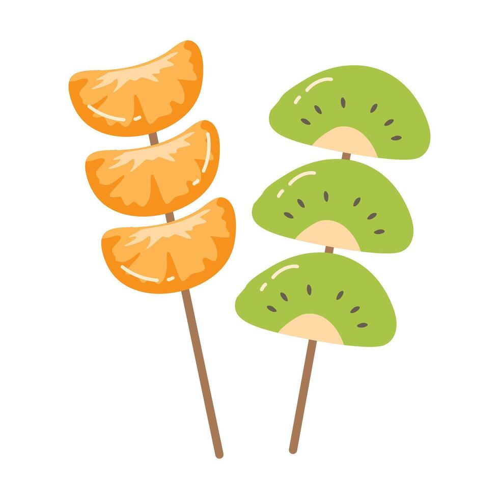 traditioneel Chinese moeilijk karamel gecoat fruit spiesjes vector