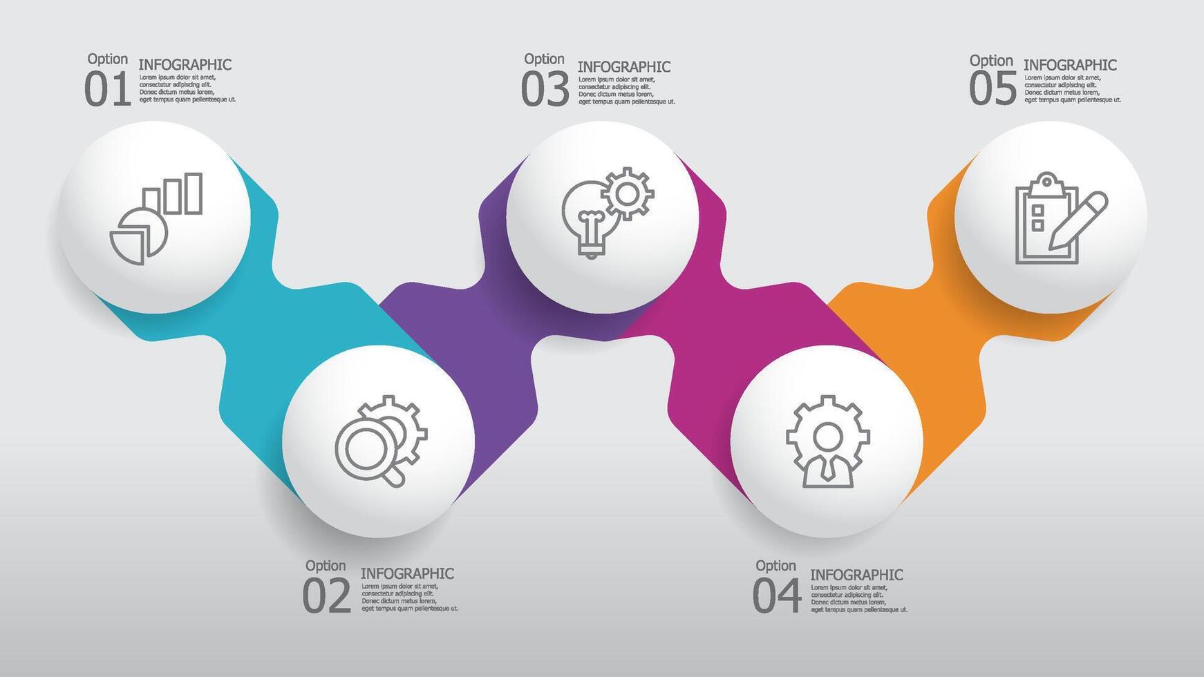 horizontaal ronde cirkel stappen tijdlijn infographic element verslag doen van achtergrond met bedrijf lijn icoon 5 stappen vector