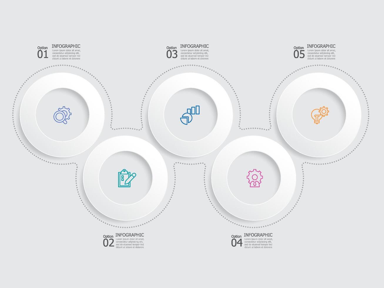 horizontaal ronde cirkel stappen tijdlijn infographic element verslag doen van achtergrond met bedrijf lijn icoon 5 stappen voor ieder zakelijk gerelateerd presentatie of publicatie vector